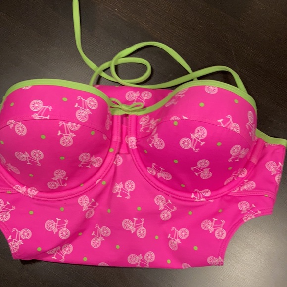 Large. Abercrombie & Fitch Underwire Monokini Pink w/ Green Polka Dots - Picture 6 of 6